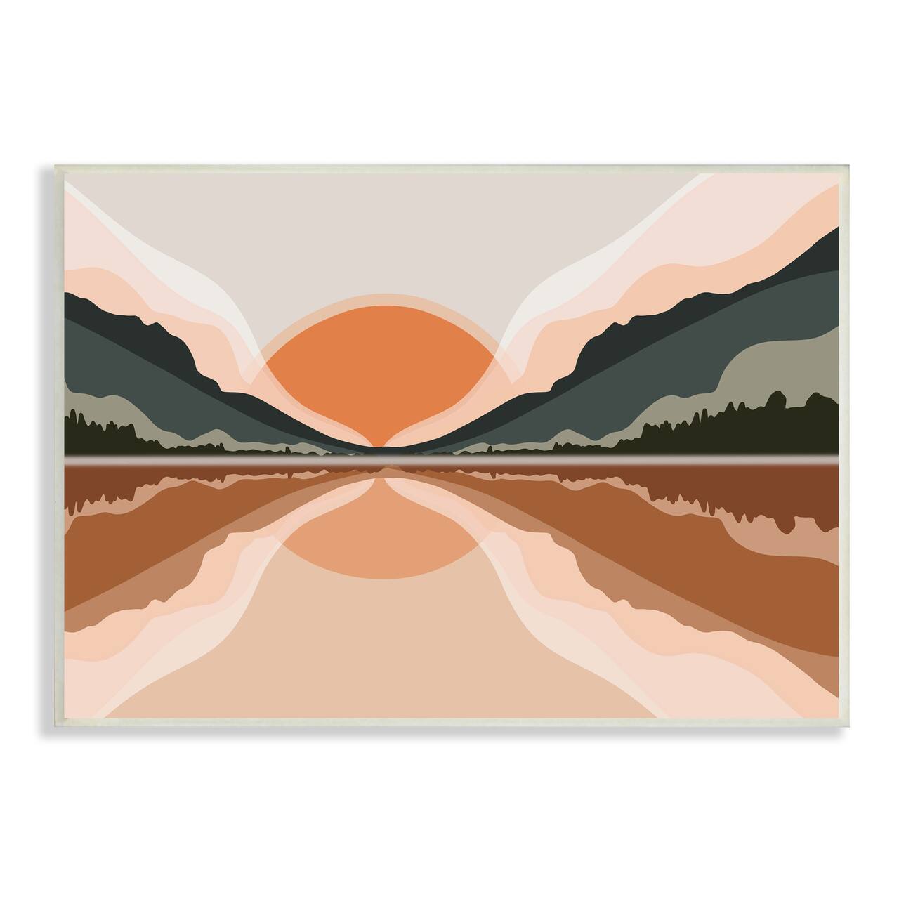 Stupell Industries Misty Sunrise Geometric Green Mountain Lake Reflection Wall Plaque
